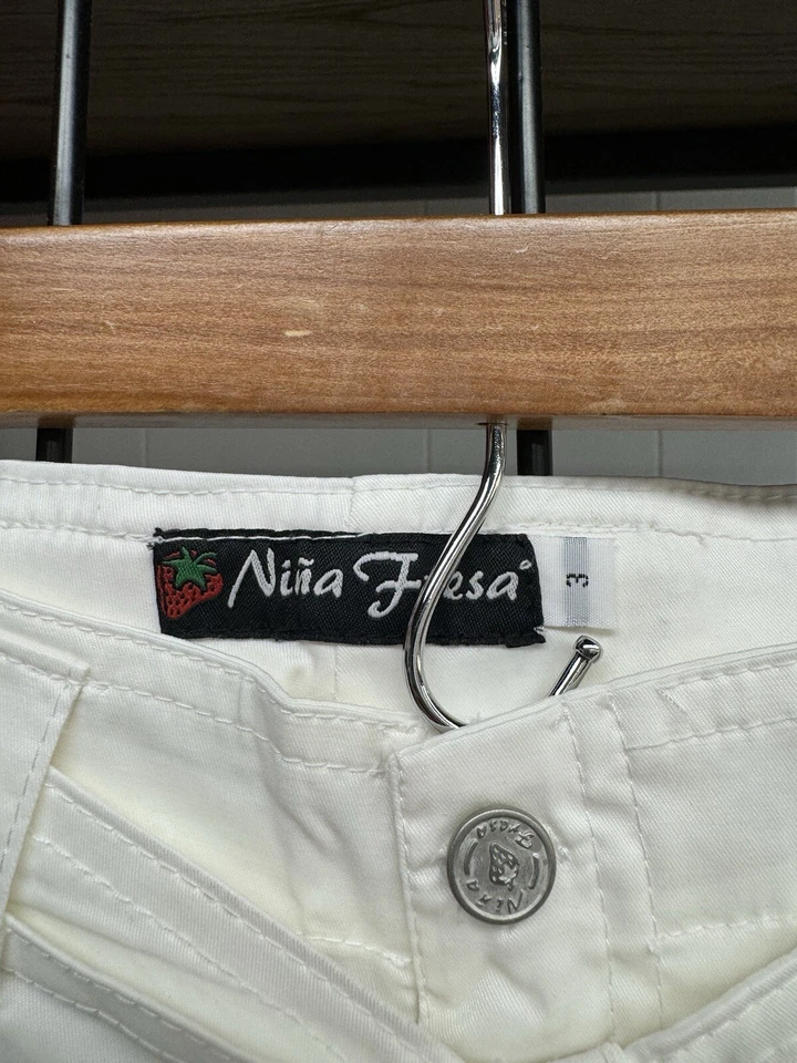 Pantalones acampanados cargo tiro bajo blanco con cinturón Nina Fiesta vintage Y2K nuevos con etiquetas talla 3 Foto 3 de 4