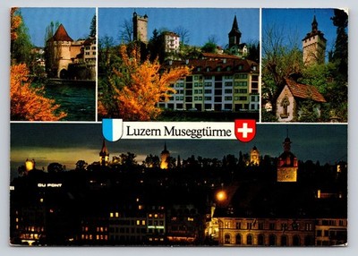 Luzern Museggtürme Switzerland Cityscape Vintage Chrome Postcard 1987 Posted