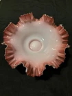 Wedding Bowl Antique Cranberry Glass Pink and Milk White Ruffled Vintage