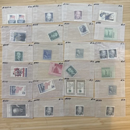 US Stamp Lot 20 Mint Singles MNH MH 1930s-1960s Collection Vintage Glassines