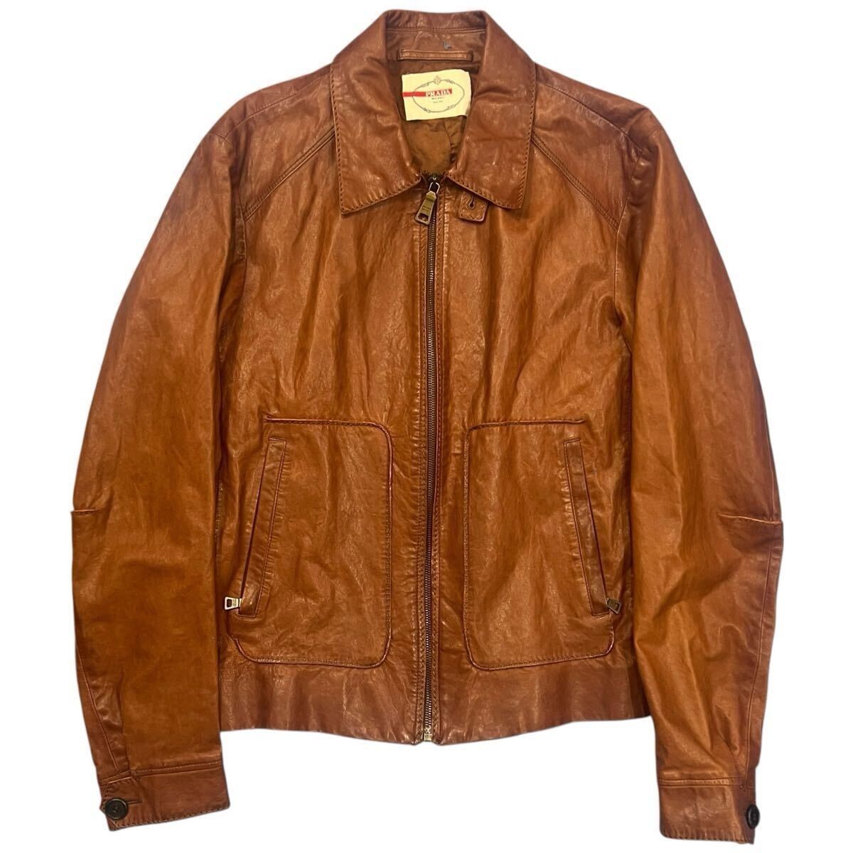 Prada Mens Leather Jacket Brown Size 48 Vintage Authentic Vtg Auth