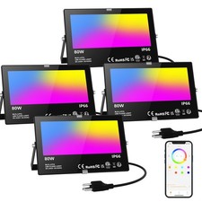 LED Flood Light Outdoor 800W Equivalent 8000LM, Smart RGB Color Changing Land...
