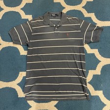 Vintage 80s 90s Polo Ralph Lauren Mens XL Striped Polo Shirt Shale Blue USA Made