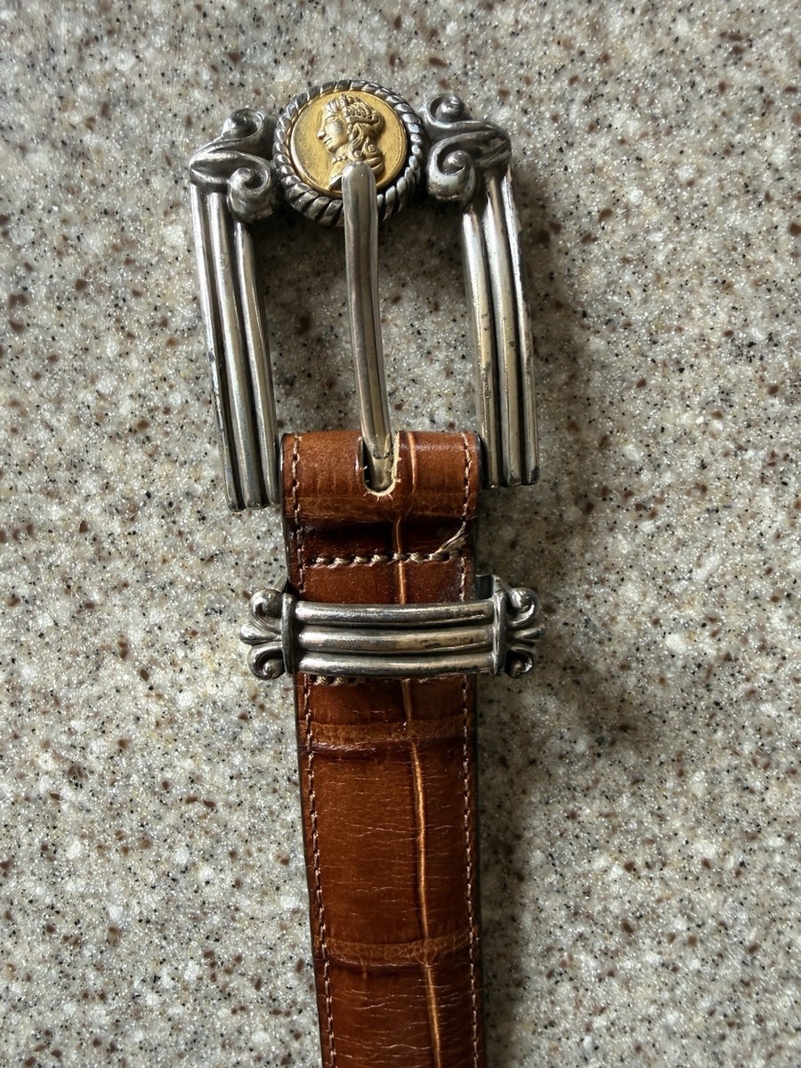 Vintage BRIGHTON MUSEUM 1” Brown leather belt / CAMEO-CROWN  display picture 3