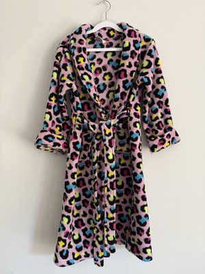 Sweet Sissy Bath Robe Girls Pink Leopard Print Fuzzy With Tie Belt Size 6-8