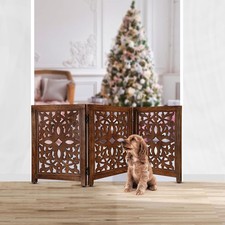 Lightnpro Wooden Pet Gate - Decorative Carved Foldable Dog Gate, Extra-Wide F...