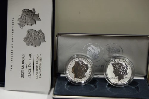 2025-S Reverse Proof $1 Morgan and Peace Silver Dollar 2pc Set Box