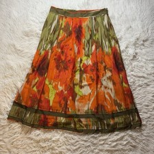 Talbots Size 6 Floral Cotton Silk Blend Flared Skirt Lined Side Zip Career -B