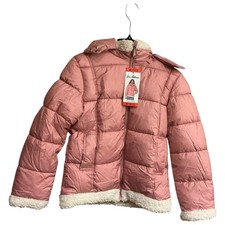 Sam Edelman Girls Youth Puffer Jacket Sherpa Trim Star 10/12 Pink NWT