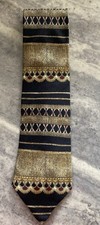 Mulberry Silk Tie Italy-Browns Black Geometric Design-Hand Sewn-Made in USA