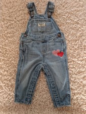 Oshkosh Bgosh Vestbak Overalls Girls 9mo Light Blue Wash Denim Heart Applique