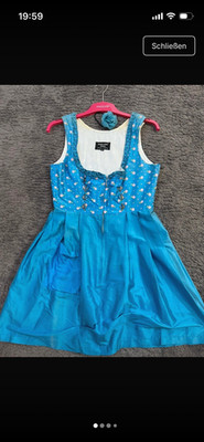 Original Steindl Premium Dirndl Trachtenkleid Damen blau Gr. 40 ärmellos