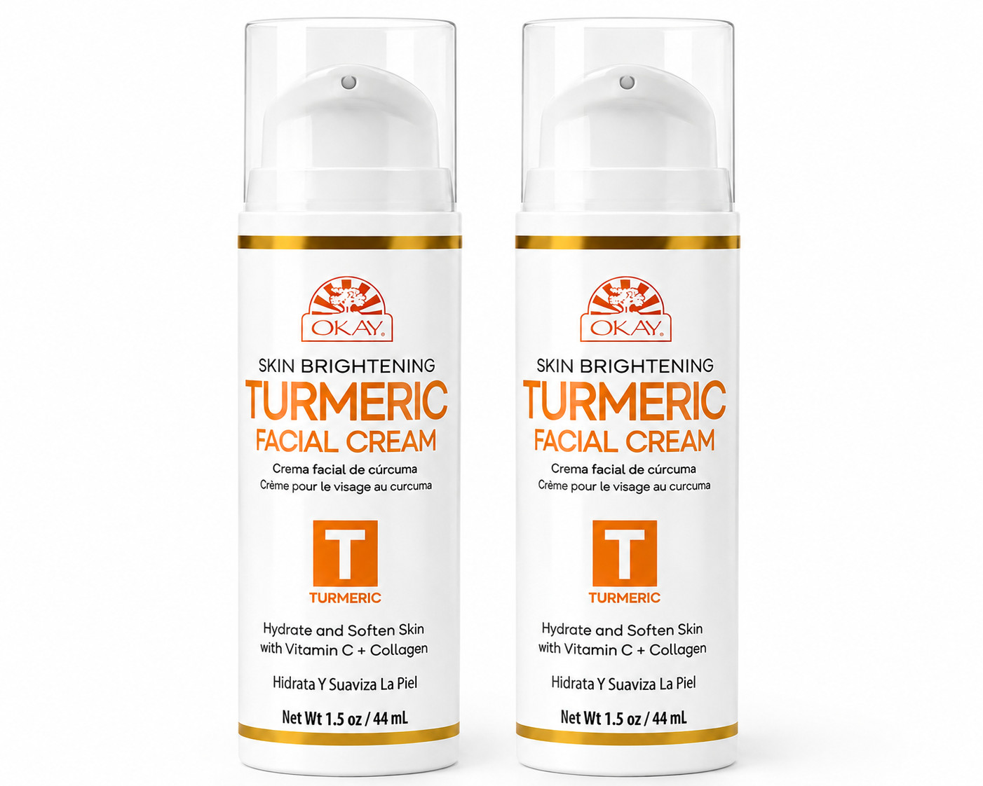 OKAY Turmeric Facial Cream 2 oz 2 Pack Vitamin C Collagen Brightening