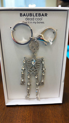 BaubleBar Dead Cool Rhinestone Skeleton Keychain Silver Detachable Keyring
