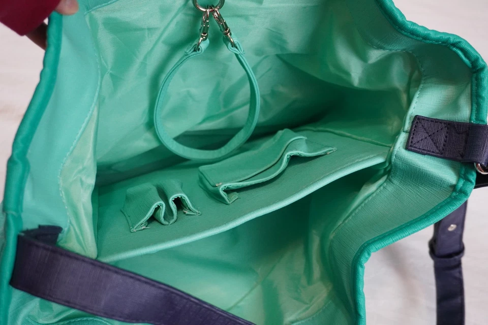 Bolso de Mano Tupperware Aislado - Verde Azulado y Azul Marino - Reutilizable Refrigerador Carryall Foto 4 de 4