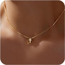 Cross Necklace for Women Girls, Dainty 14K Gold Silver 01 Tiny -