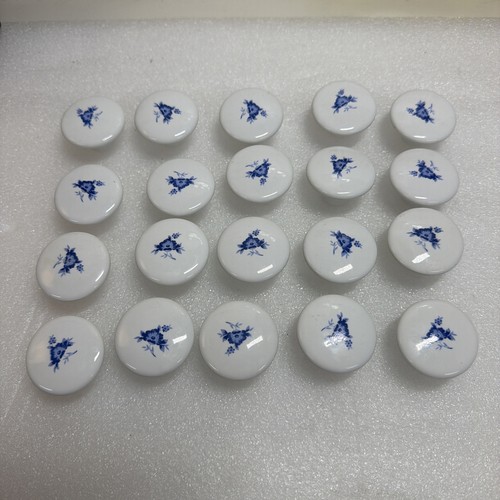 Vintage White Round Ceramic Drawer Knob Cabinet Pull Blue Flower 1.5"- Lot of 20