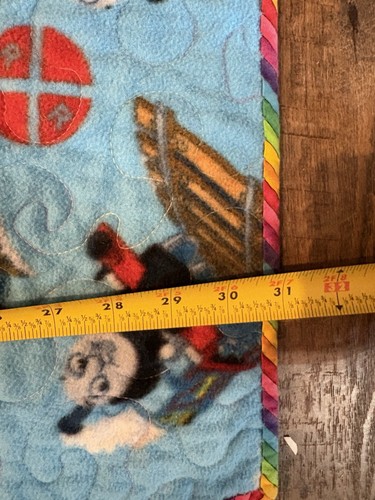 Vintage Handmade Baby Quilt Thomas the Train and Sesame Street Rainbow Edge - Afbeelding 3 van 12