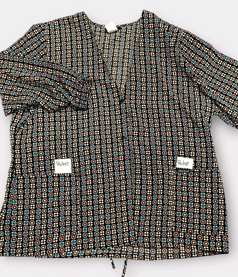 Cherokee Workwear Multicolored Floral Patterned Size2XL long Sleeve Scrub Top - Image 4 of 4