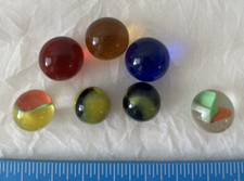 7 Vintage Glass Marbles Lot Cat Eye Swirl Clear Transparent Mixed 1960's