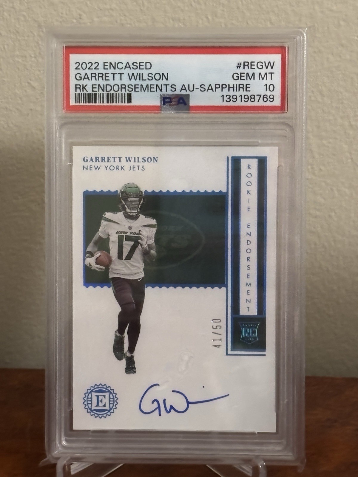 Garrett Wilson Panini Encased Rookie Endorsements Autographs #REGW Sapphire