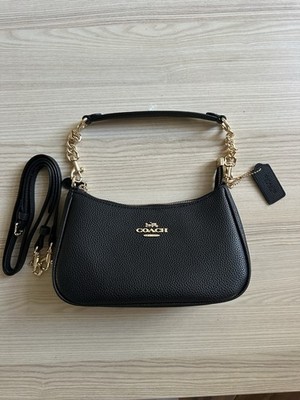 COACH CA209 TERI Shoulder Bag Hand Bag Black Refined Pebble Leather Outlet New