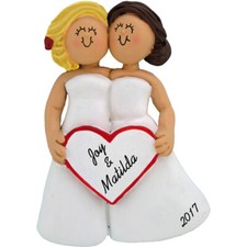 Personalized Christmas Ornament - Blonde and Brunette Females Same Sex Marriage
