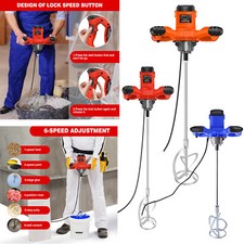 6 Speeds Electric Plaster Paddle Mixer Mortar 5000W Cement Paint Stirrer Whisk