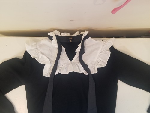 On twelfth Sweater Large Pullover Black White Ruffle Trim Neck Tie LSlv EUC - Picture 10 of 14