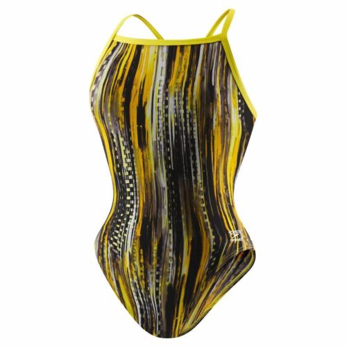 SPEEDO Deep Within Flyback Yellow Black White Swim Suit Girls Youth Sz 6 22 8 24 - Picture 1 of 6