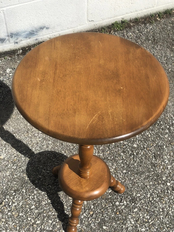 Ethan Allen Amer Trad Solid Maple Birch 3 Leg Pedestal Table Plant Stand Display - Image 4 of 4