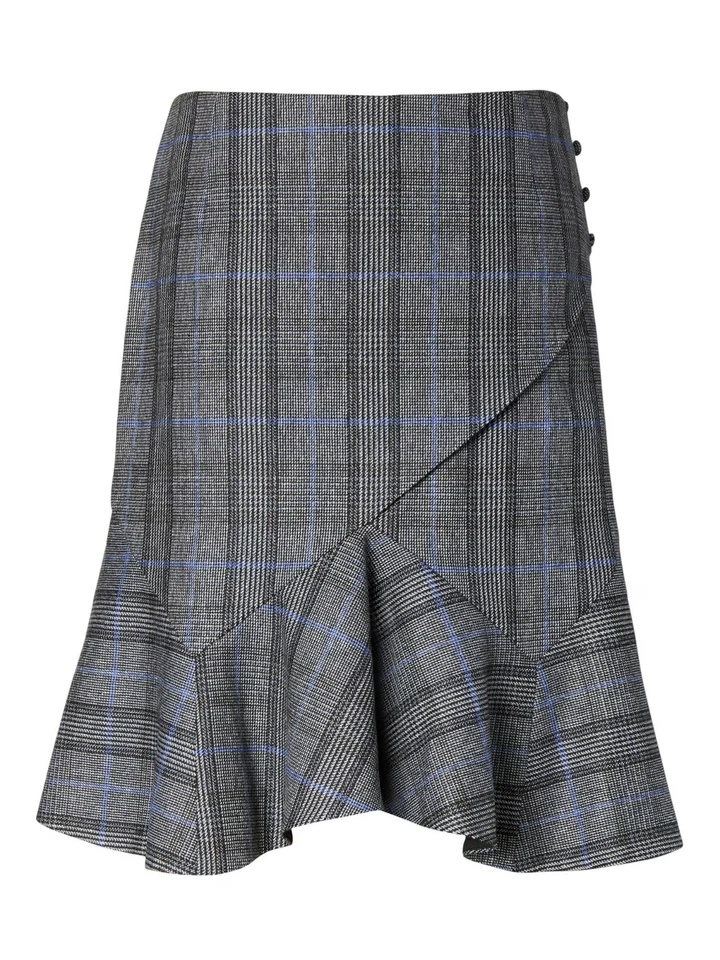 BANANA REPUBLIC GRAY GLEN PLAID PANEL FLOUNCE FIT & FLARE WOOL MINI SKIRT 8 - Image 2 of 4