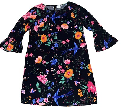 Old Navy Dress Womens Small Black Floral V Neck Long Sleeve