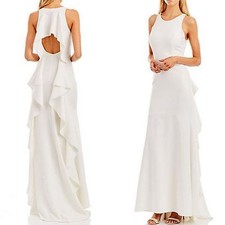 Nicole Miller New York Open Ruffle Back Sleeveless Crepe Dress Gown Dress 12