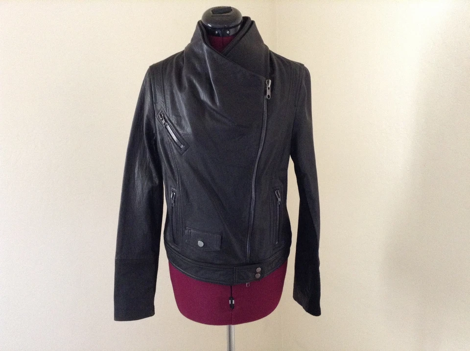NEW Vince $1095 Oversized Collar Leather Moto Jacket*Black*Size Medium