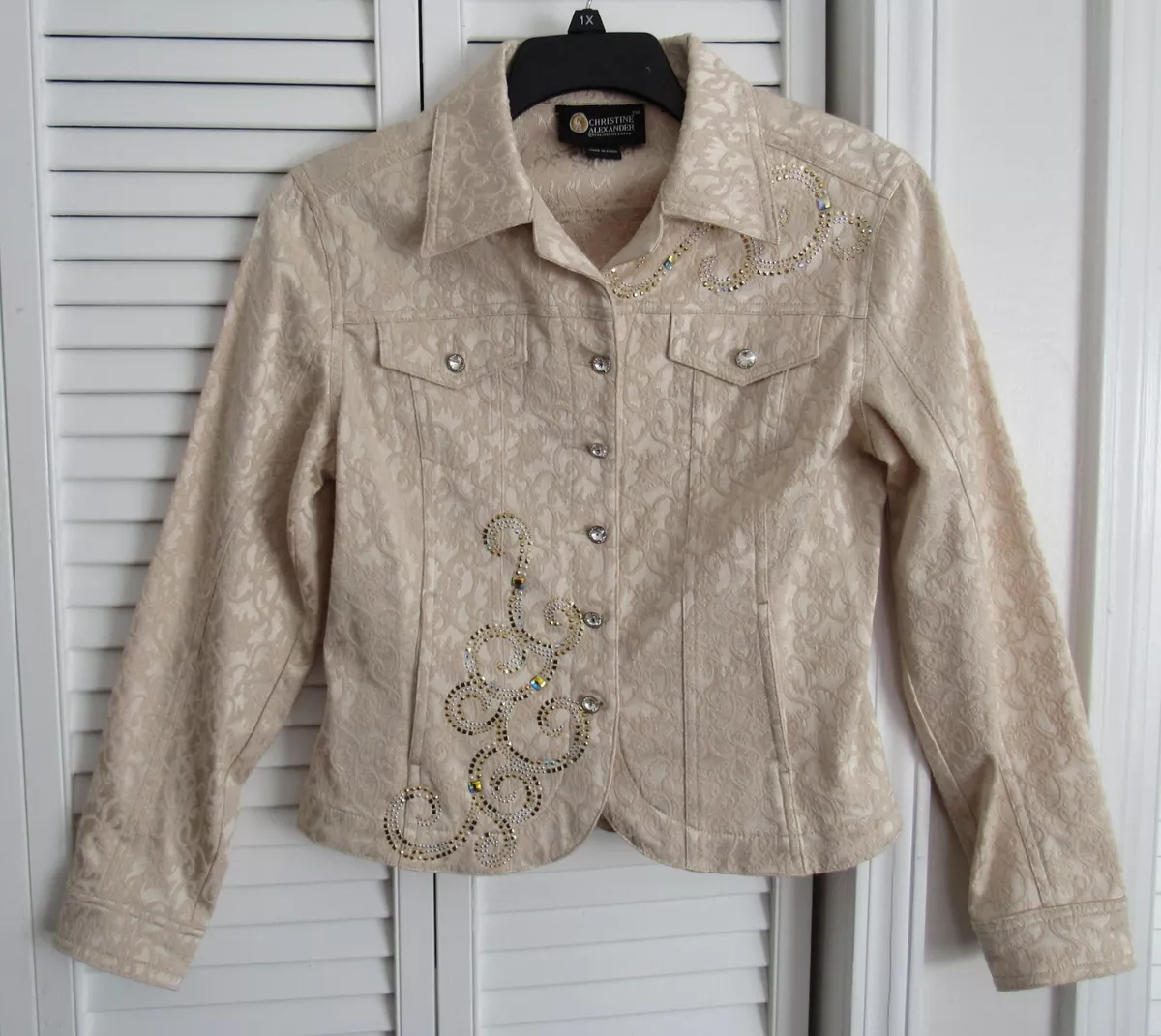 CHRISTINE ALEXANDER IVORY EMBROIDERED JACKET W SWAROVSKI CRYSTALS SIZE SMALL