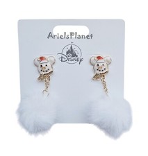 Disney Parks Mickey Mouse Snowman Christmas Holiday Plush Dangling Earrings