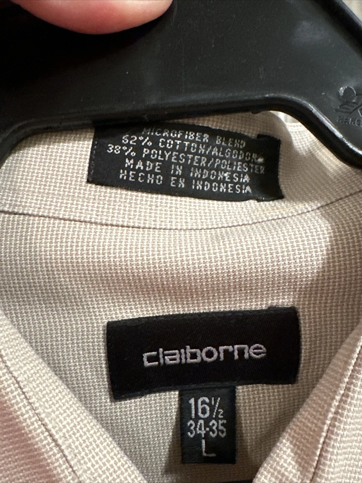 Lote de 2 Camisas de Vestir CLAIBORNE Para Hombres Manga Larga Tostadas y Grises Abotonadas *Vintage* Foto 4 de 4