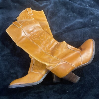 VINTAGE Vero Cuoio Women's Cowboy Boots Size 35 Brown Stitching