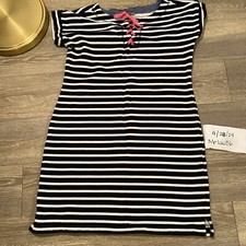 T By Talbots Navy White Striped Cotton Short Sleeve Dress Sz Small Petite