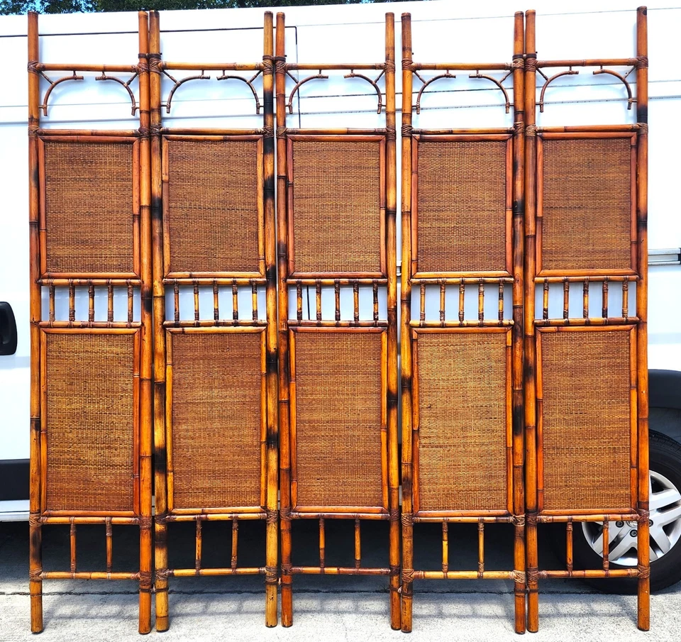 Cabecero divisor de habitaciones con pantalla de bambú vintage años 60 Foto 3 de 4
