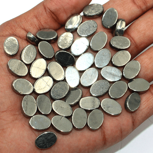 15 PC Natural Golden Pyrite Top Grade 14x10mm Oval Cabochon Calibrated Gemstones - Picture 8 of 18