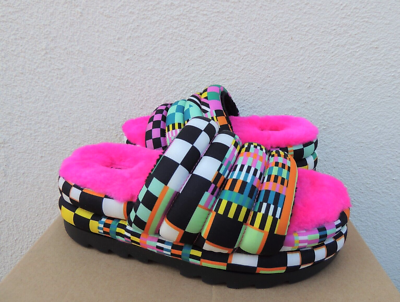 サンダル レディース 24 UGG アグ Maxi Checks Slide UGG MAXI CHECKS SHEEPSKIN PLATFORM SLIDE SANDALS, WOMEN US 10/ EUR