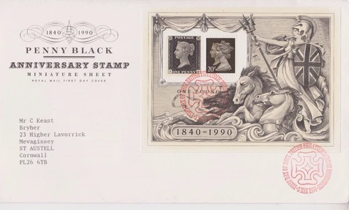GB ROYAL MAIL FDC 1990 PENNY BLACK STAMP ANNIVERSARY SHEET BUREAU PMK