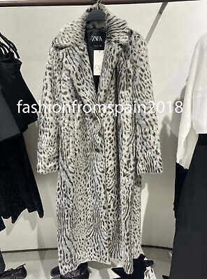 ZARA NEW WOMAN LONG ANIMAL PRINT FAUX FUR COAT LEOPARD GREY ZARA NEW WOMAN LONG ANIMAL PRINT FAUX FUR COAT LEOPARD GREY