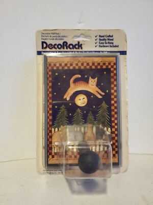 Vintage Wood Deco Rack Decorative Wall Rack Cat Jump Pver Moon Kitten NIP