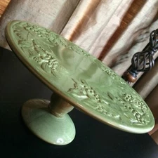 Ceramic Sage Green Round Pedestal Cake Platform