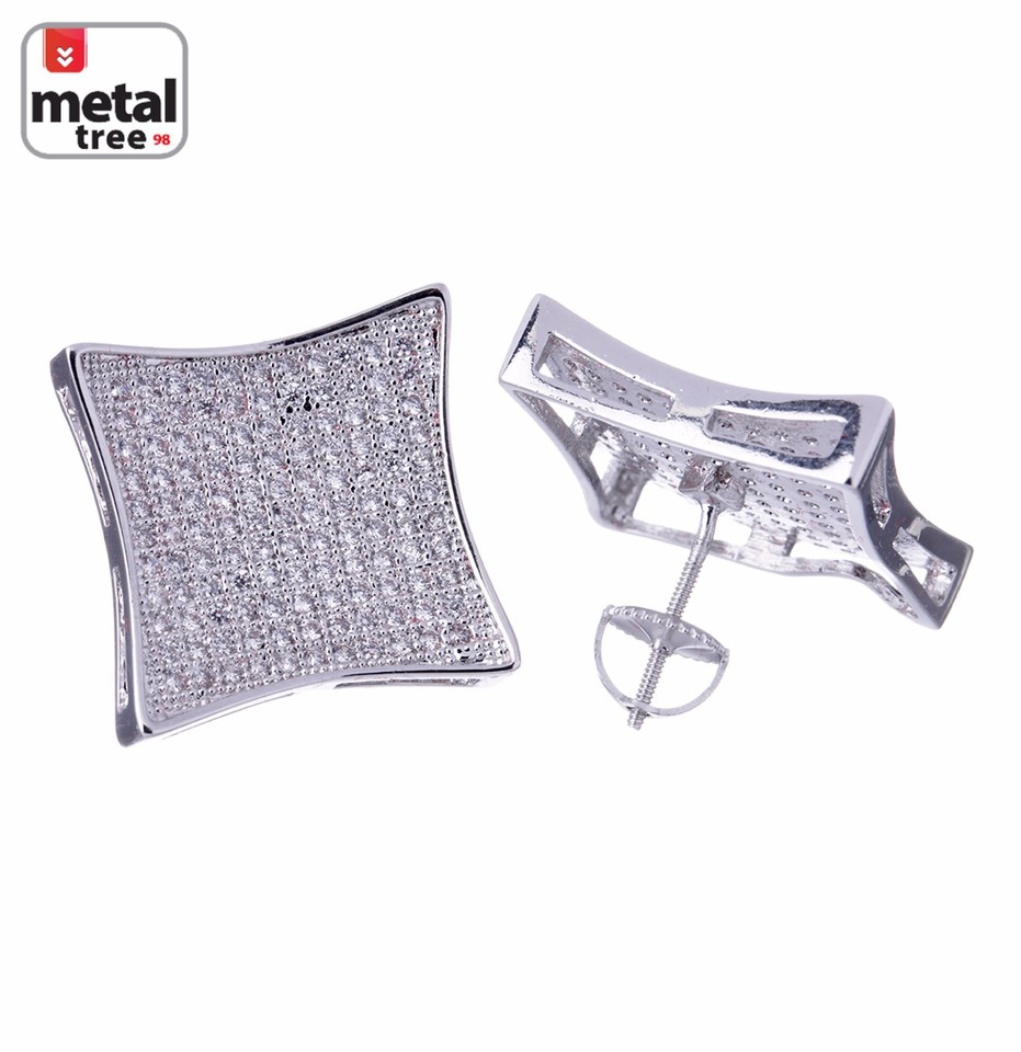 Men's Hip Hop Stud Earrings - 14k Gold Plated XL Square With CZ Stones & Screw Backs 4 thumbnail image