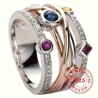 925 Sterling Silver Two Tone Bohemia Ring size T 1/2 in Gift Box