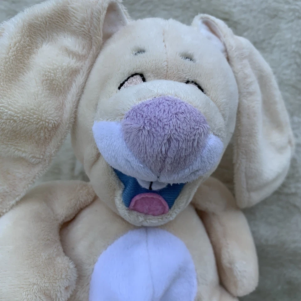 Nuby Tickle Tots Laughing Bunny Plush Tan Purple Nose Ears Stuffed Animal 16” - Image 2 of 4